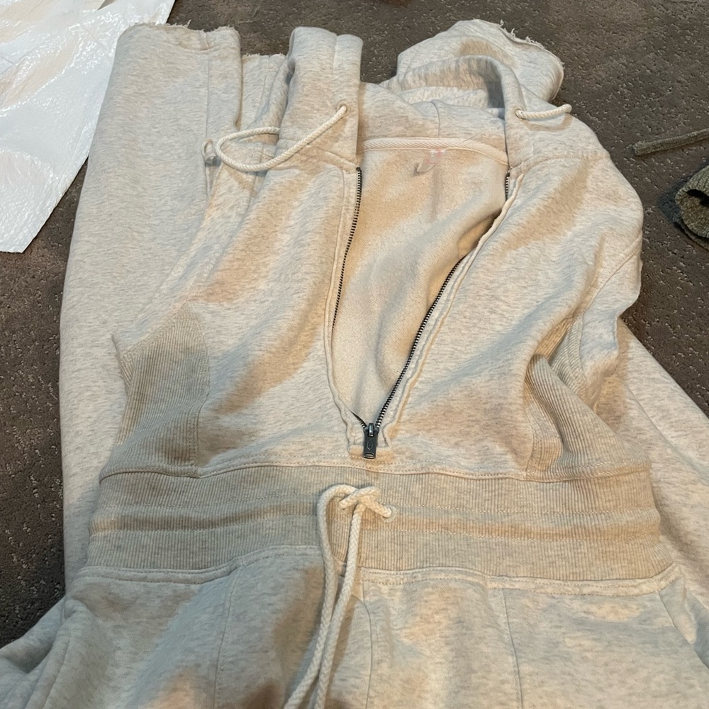 Free People Light Gray Zip-Up Jumpsuit